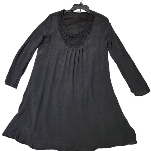 WRANGLER DRESS SIZE LARGE BLACK WRINKLED RAYON BLEND BOHO WESTERN DRESS - Picture 1 of 11